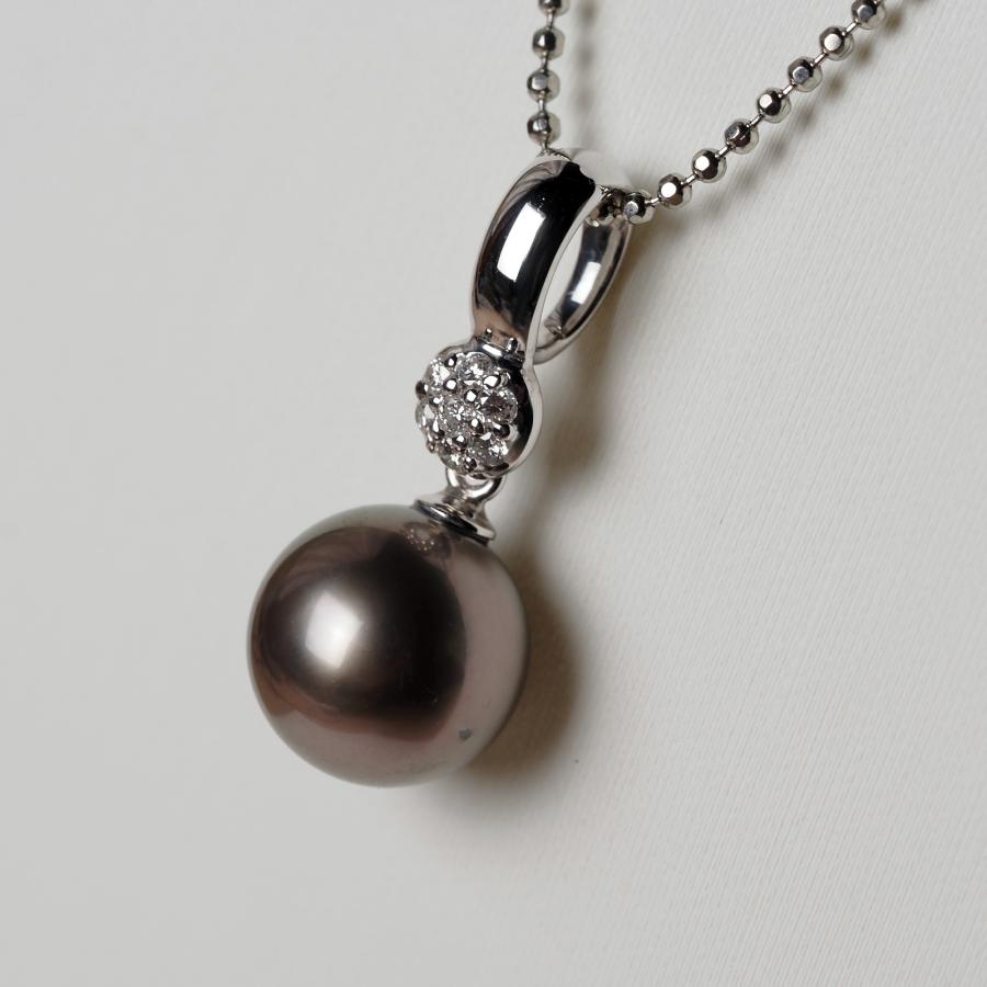 プラチナ900 タヒチ真珠 ペンダントトップ パープルグレー 9.8mm 黒蝶 