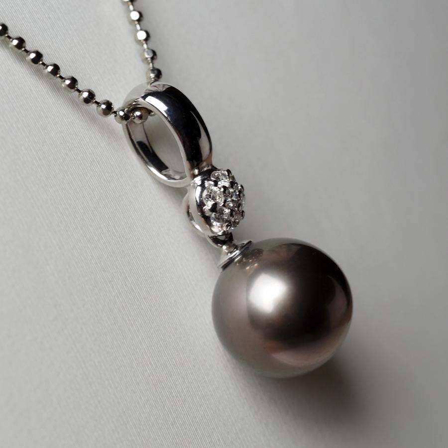 プラチナ900 タヒチ真珠 ペンダントトップ パープルグレー 9.8mm 黒蝶 