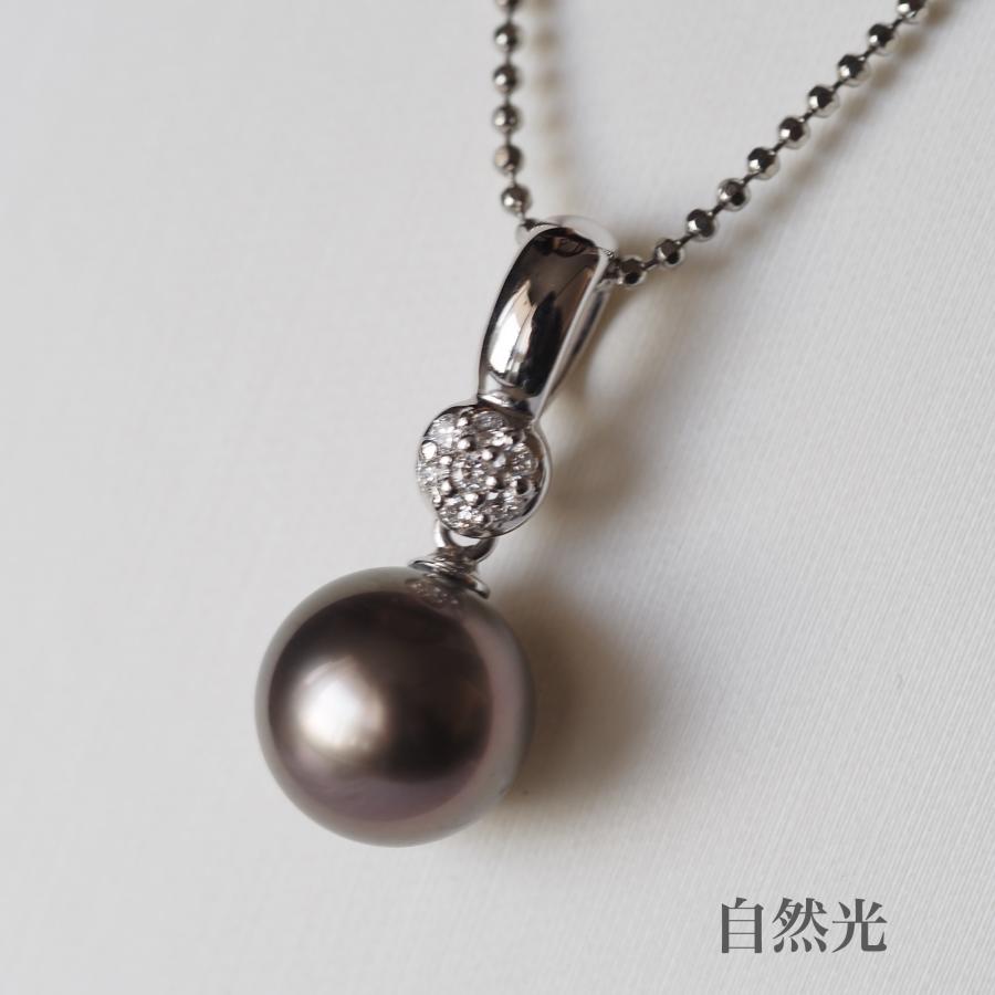 プラチナ900 タヒチ真珠 ペンダントトップ パープルグレー 9.8mm 黒蝶 