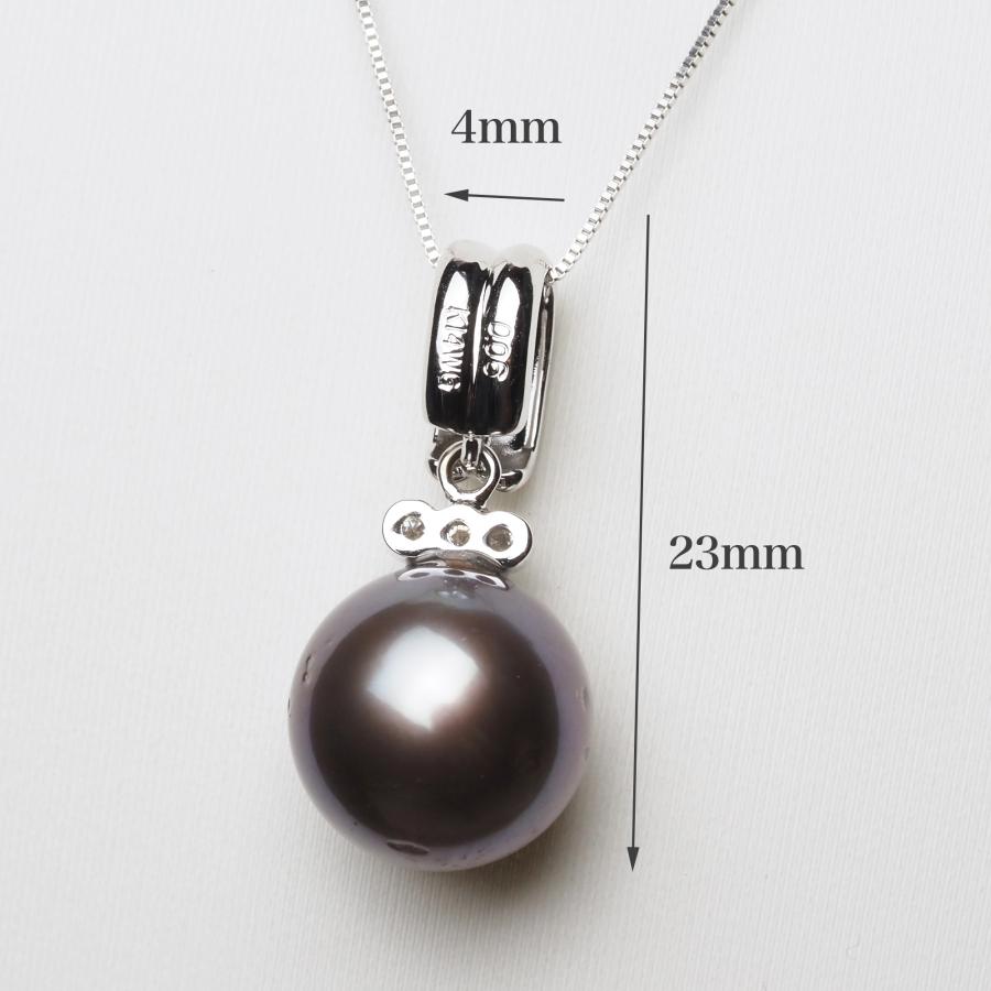 K14WG タヒチ真珠 ペンダントトップ 11mm up 黒蝶パール 14金ホワイト
