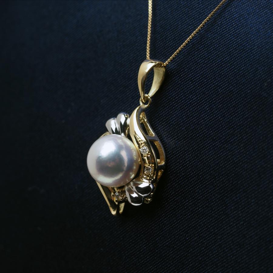 プラチナ900/K18 アコヤ本真珠 ナチュラルブルー ペンダントトップ