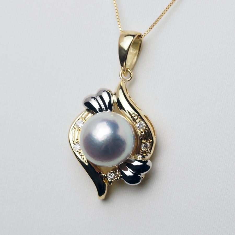 プラチナ900/K18 アコヤ本真珠 ナチュラルブルー ペンダントトップ