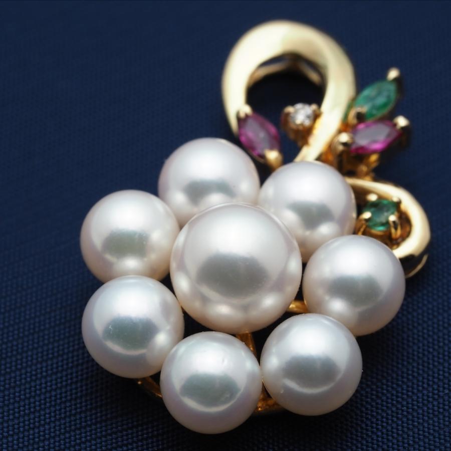 魅了 K18 アコヤ本真珠 ダイヤ ルビー エメラルド付き ペンダントトップ パール 18金 あこや ゴールド レディース 大注目 Theprototype Pim Ac Th