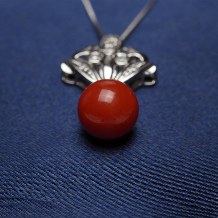 Pt900 天然 珊瑚 サンゴ 9mm 14号 血赤 美品4.5g