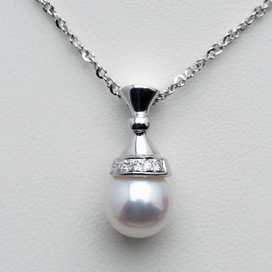 K18WG アコヤ本真珠 ペンダントトップ 天然ダイヤ付き あこやパール 18