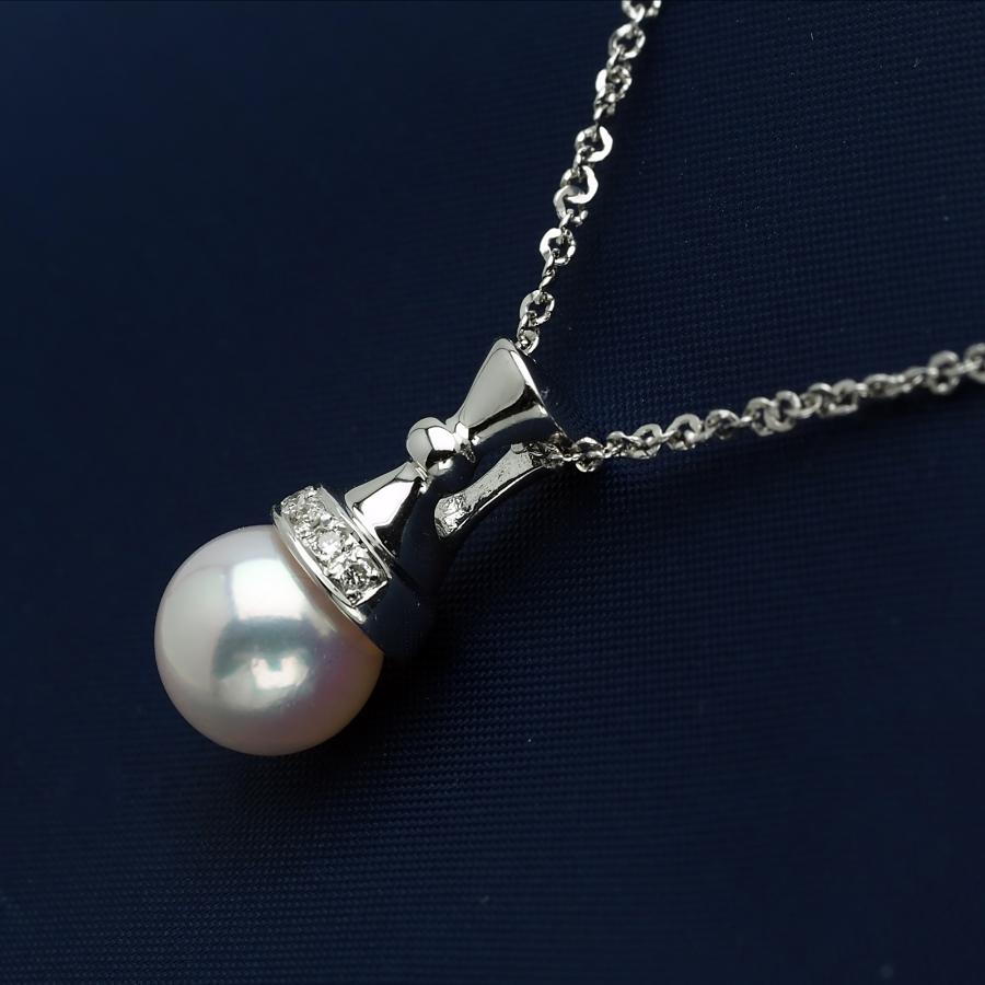 K18WG ダイヤ　パール　ネックレストップ ☆あこや真珠8mm☆✨&0.18ctダイヤモンドK18WGネックレスペンダント