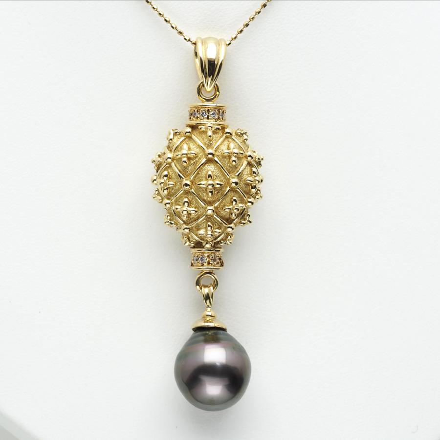 K18 タヒチ真珠 ロケット ペンダントトップ 黒蝶 タヒチパール 18金イエローゴールド パープルグリーン 大きめ 大ぶり 個性的 ギフト プレゼント 日本製