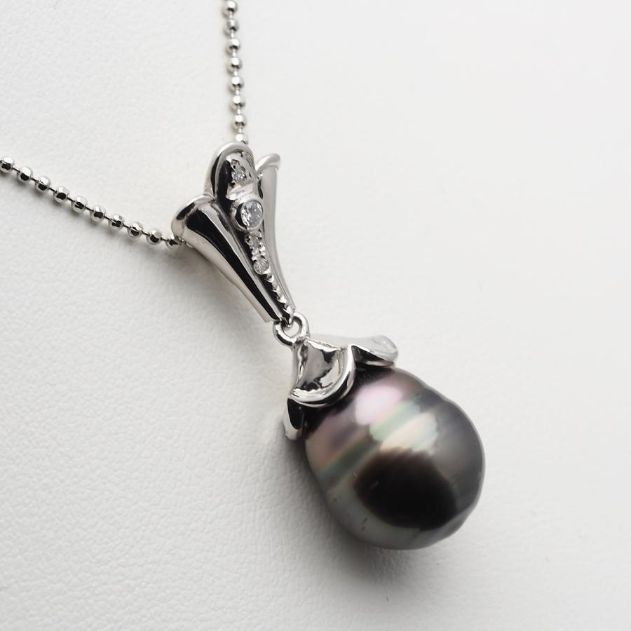 プラチナ900 タヒチ真珠 ペンダントトップ 12mm up/ブラック系 