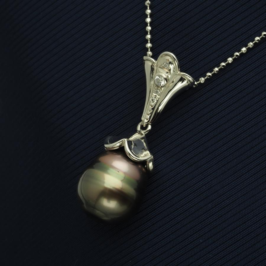 プラチナ900 タヒチ真珠 ペンダントトップ 12mm up/ブラック系