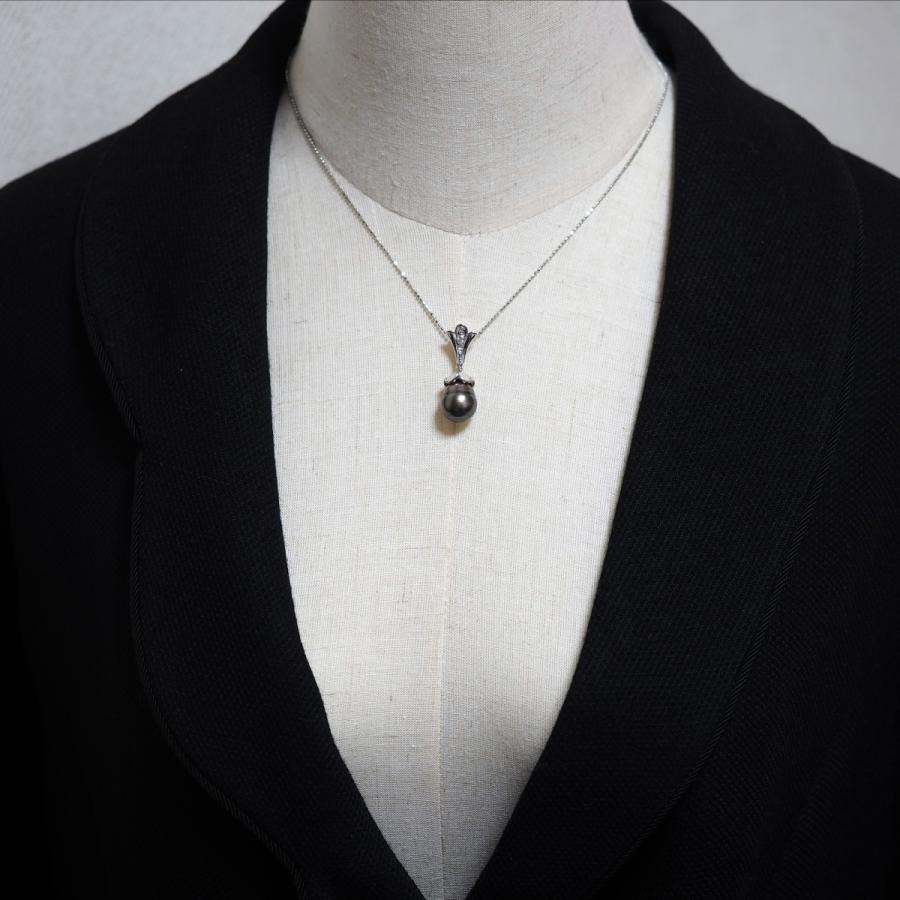 プラチナ900 タヒチ真珠 ペンダントトップ 12mm up/ブラック系