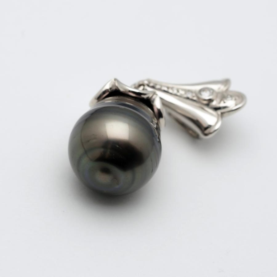プラチナ900 タヒチ真珠 ペンダントトップ 12mm up/ブラック系