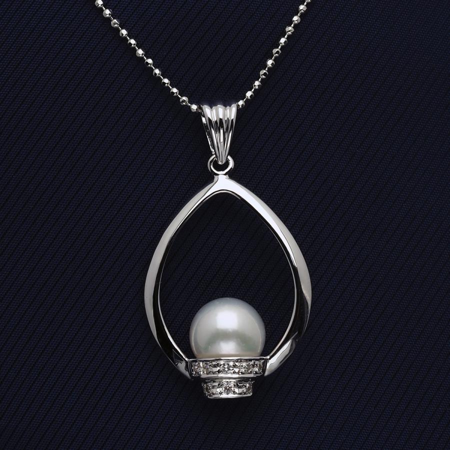 K18WG アコヤ本真珠 ランタン ペンダントトップ 0.08ct天然ダイヤ付き  