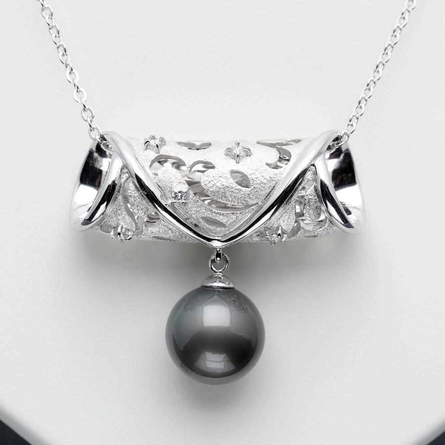 K14WG タヒチ真珠 筒型 ペンダントトップ ラウンド11.4mm ブラック