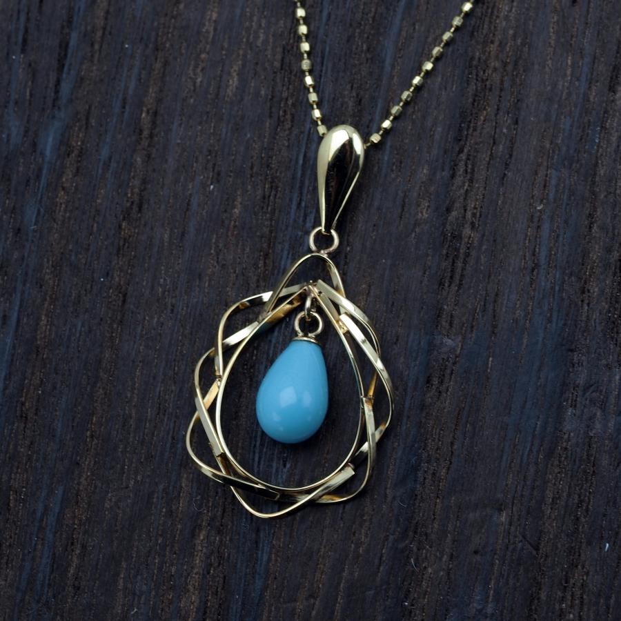 K18 ターコイズ スパイラル ペンダントトップ 18金イエロー