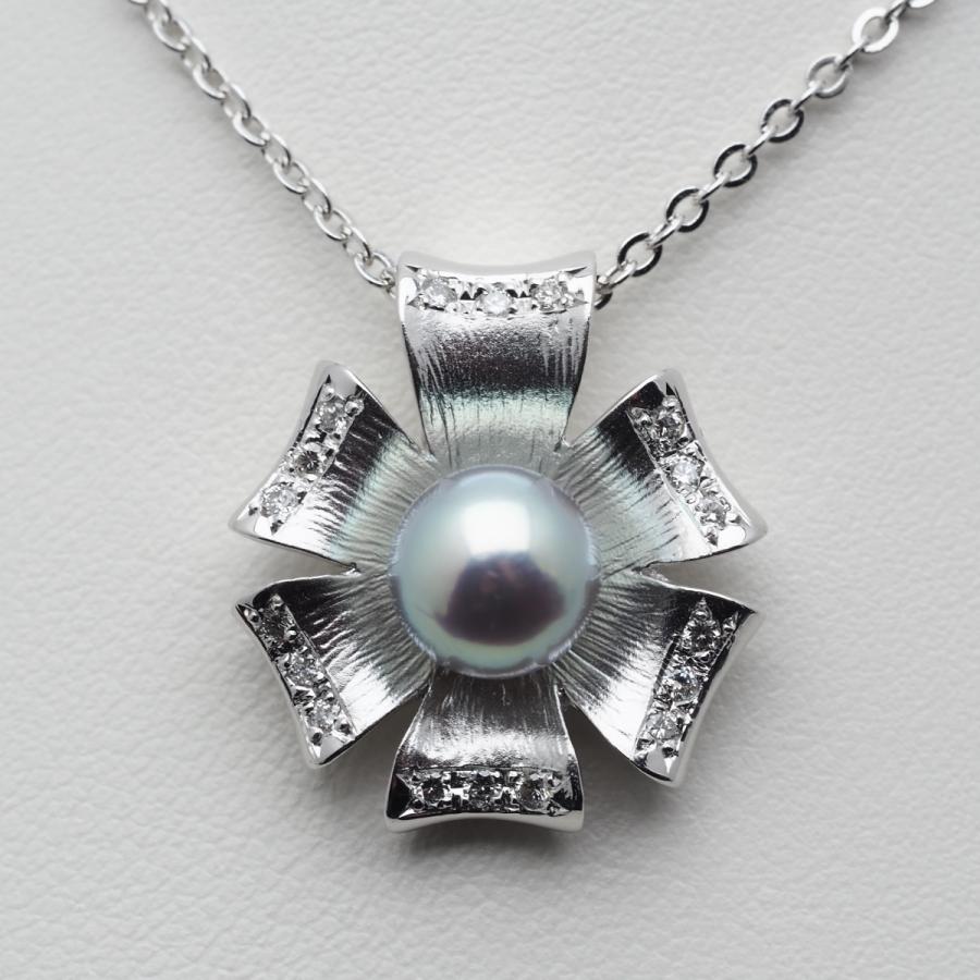 K14WG あこや真珠/アコヤ真珠 ナチュラルブルー ネックレス 本真珠