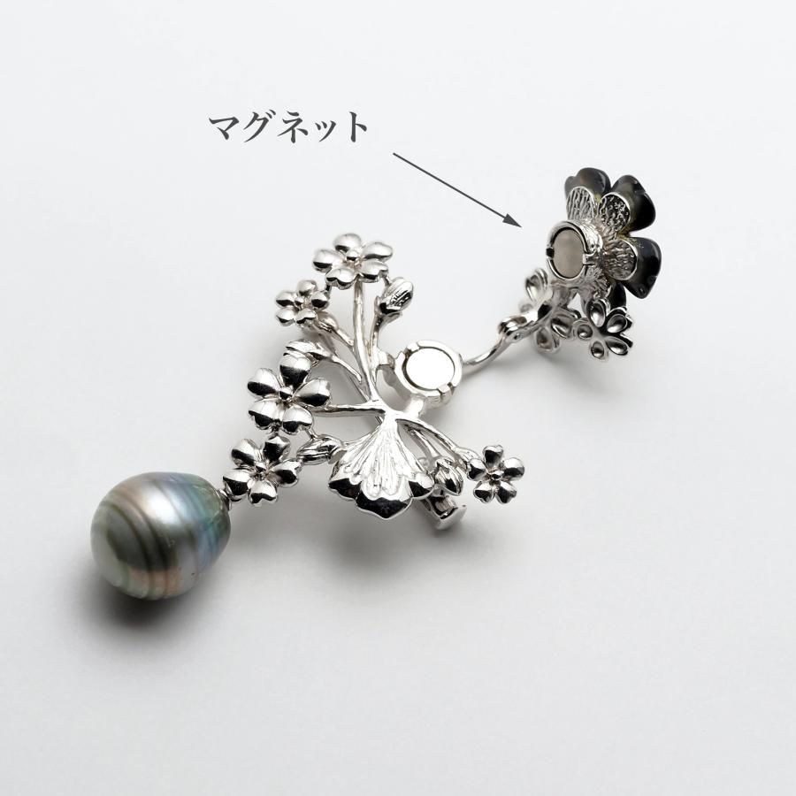 シルバー925 タヒチ真珠 梅 クリッカー ペンダントブローチ トリカラー
