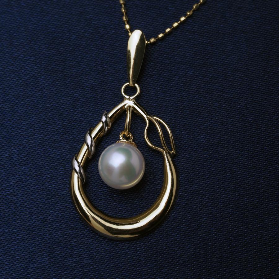 K18 アコヤ本真珠 デザイン ペンダントトップ 18金イエローゴールド