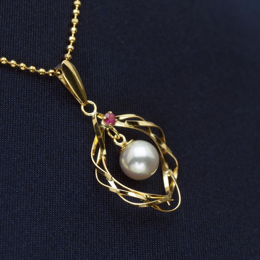 K18 アコヤ本真珠 ナチュラルブルー スパイラル ペンダントトップ 18金