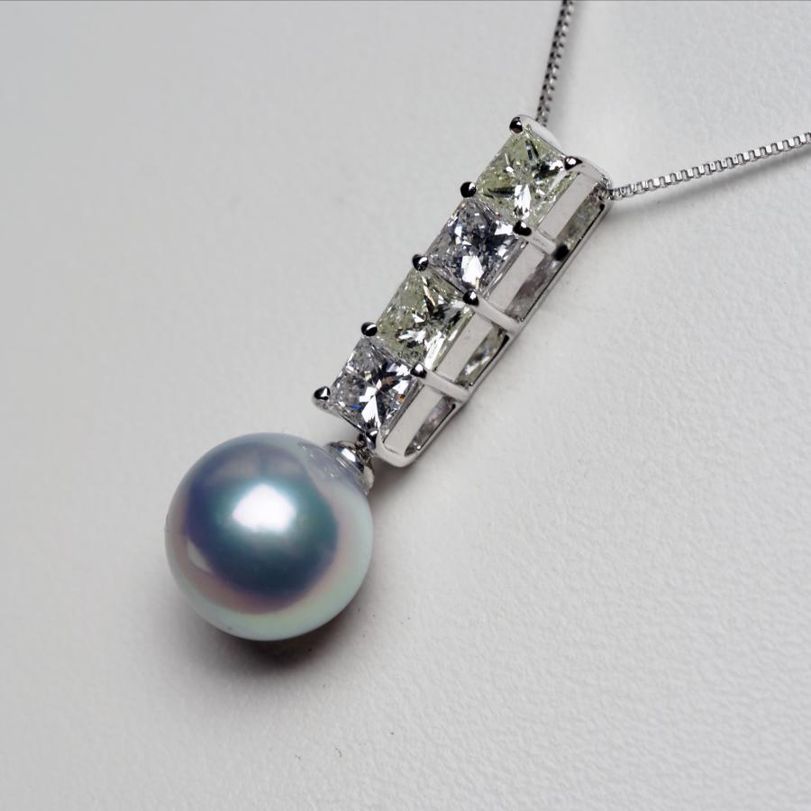 K18WG アコヤ本真珠 真多麻 ペンダントトップ 1.045ct ホワイト&イエローダイヤモンド 鑑別書付き あこやパール 18金ホワイトゴールド 無調色 ギフト 日本製の画像