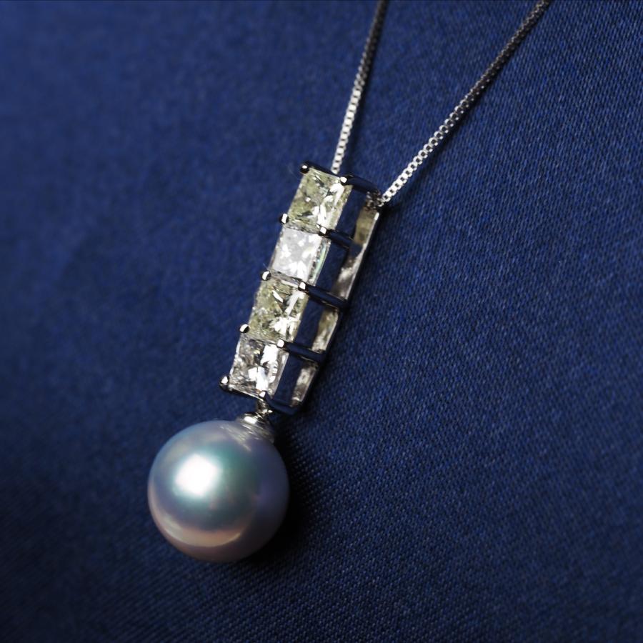 K18WG アコヤ本真珠 真多麻 ペンダントトップ 1.045ct ホワイト&イエローダイヤモンド 鑑別書付き あこやパール 18金ホワイトゴールド 無調色 ギフト 日本製の画像