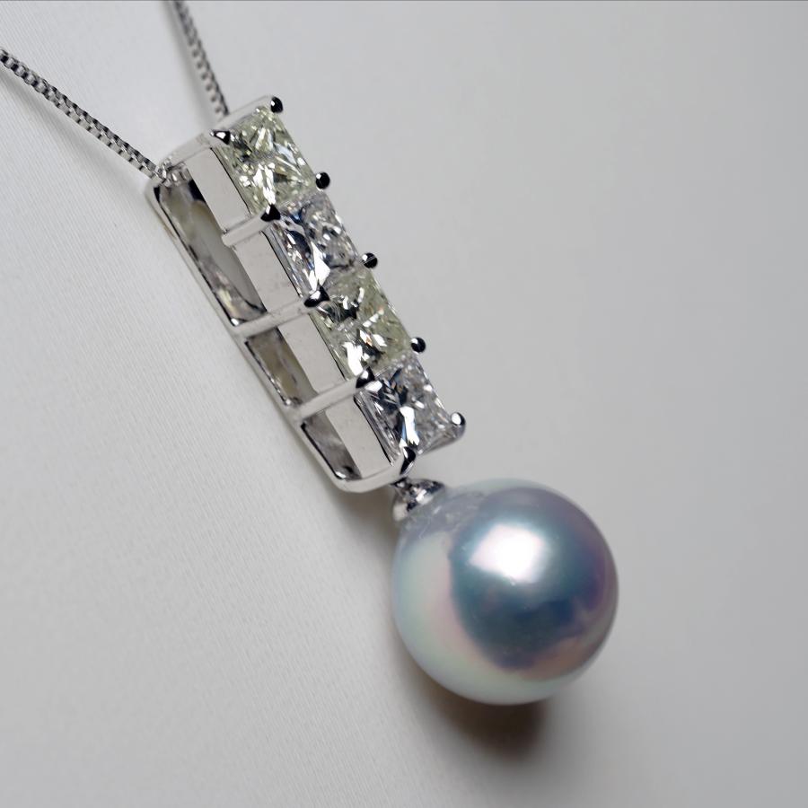 K18WG アコヤ本真珠 真多麻 ペンダントトップ 1.045ct ホワイト&イエローダイヤモンド 鑑別書付き あこやパール 18金ホワイトゴールド 無調色 ギフト 日本製の画像