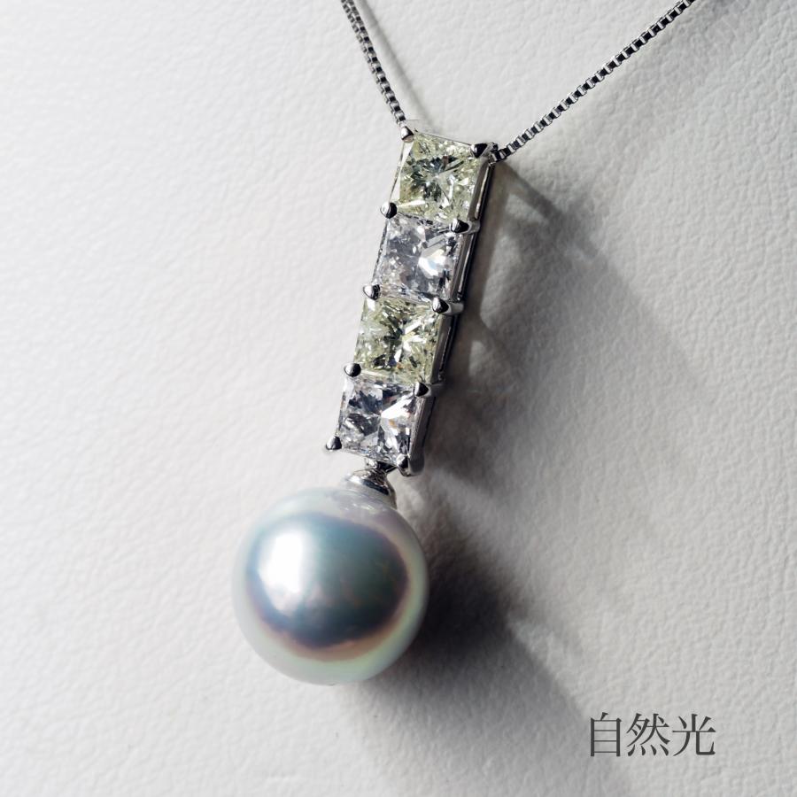 K18WG アコヤ本真珠 真多麻 ペンダントトップ 1.045ct ホワイト&イエローダイヤモンド 鑑別書付き あこやパール 18金ホワイトゴールド 無調色 ギフト 日本製の画像