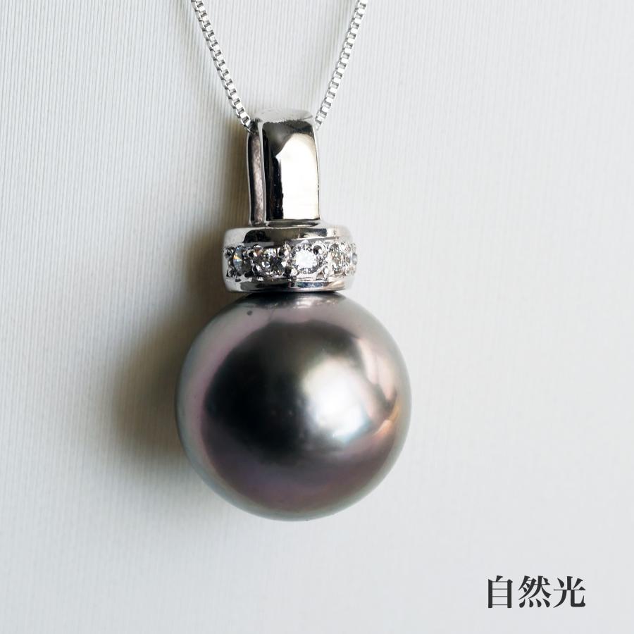 K18WG タヒチ真珠 ペンダントトップ 11.5mm up/メタリックパープルグレー 黒蝶パール 18金ホワイトゴールド 個性的 大ぶり ギフト 普段使い フォーマル 日本製の画像