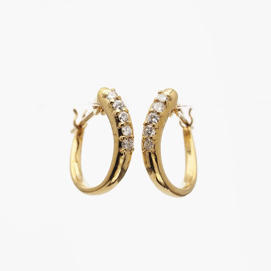 K18 天然ダイヤモンド0.1ct カーブフープ ピアス クロッシング 小さめ