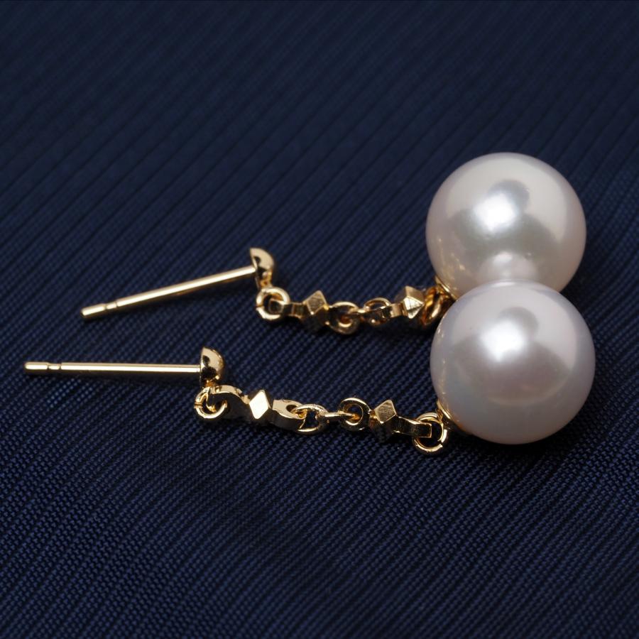 K18 アコヤ本真珠 チェーン ピアス 7mm/8mm あこやパール 18金イエロー