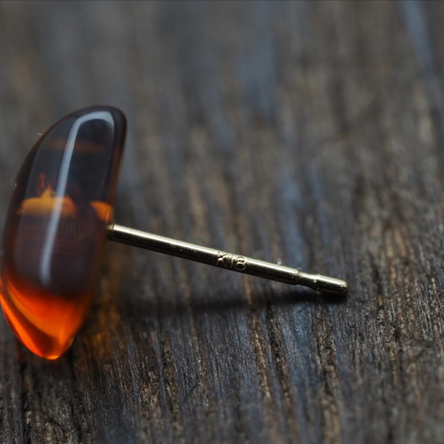 K18 バルト海 琥珀 レクタングル ピアス コニャックカラー 18金ポスト