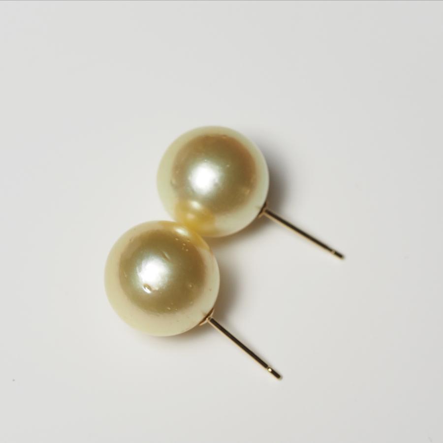 南洋真珠 ナチュラルゴールド ピアス セミラウンド12mm up イヤリング