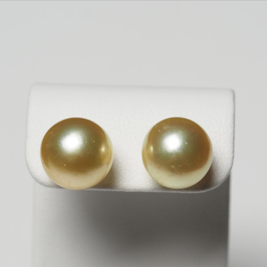 南洋真珠 ナチュラルゴールド ピアス セミラウンド12mm up イヤリング
