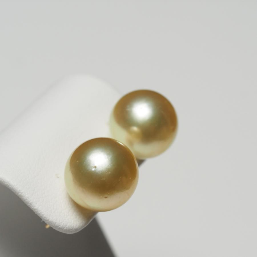 南洋真珠 ナチュラルゴールド ピアス セミラウンド12mm up イヤリング