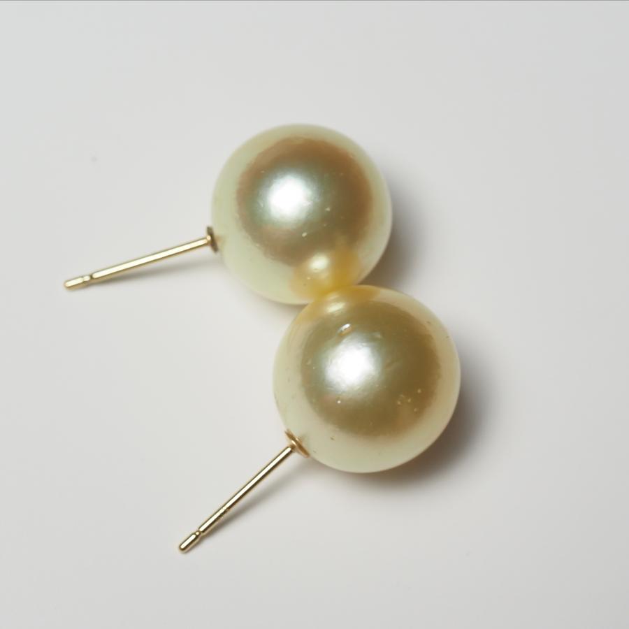 南洋真珠 ナチュラルゴールド ピアス セミラウンド12mm up イヤリング