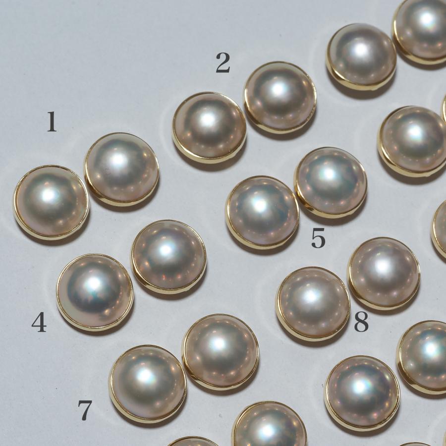 K18 マベ真珠 スタッドピアス 13.5-14.5mm 奄美産 パール 18金イエロー 