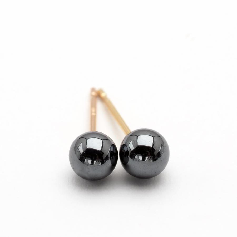 4mm ヘマタイト ピアス K18YG/K10PG ポスト選択可 イエローゴールド
