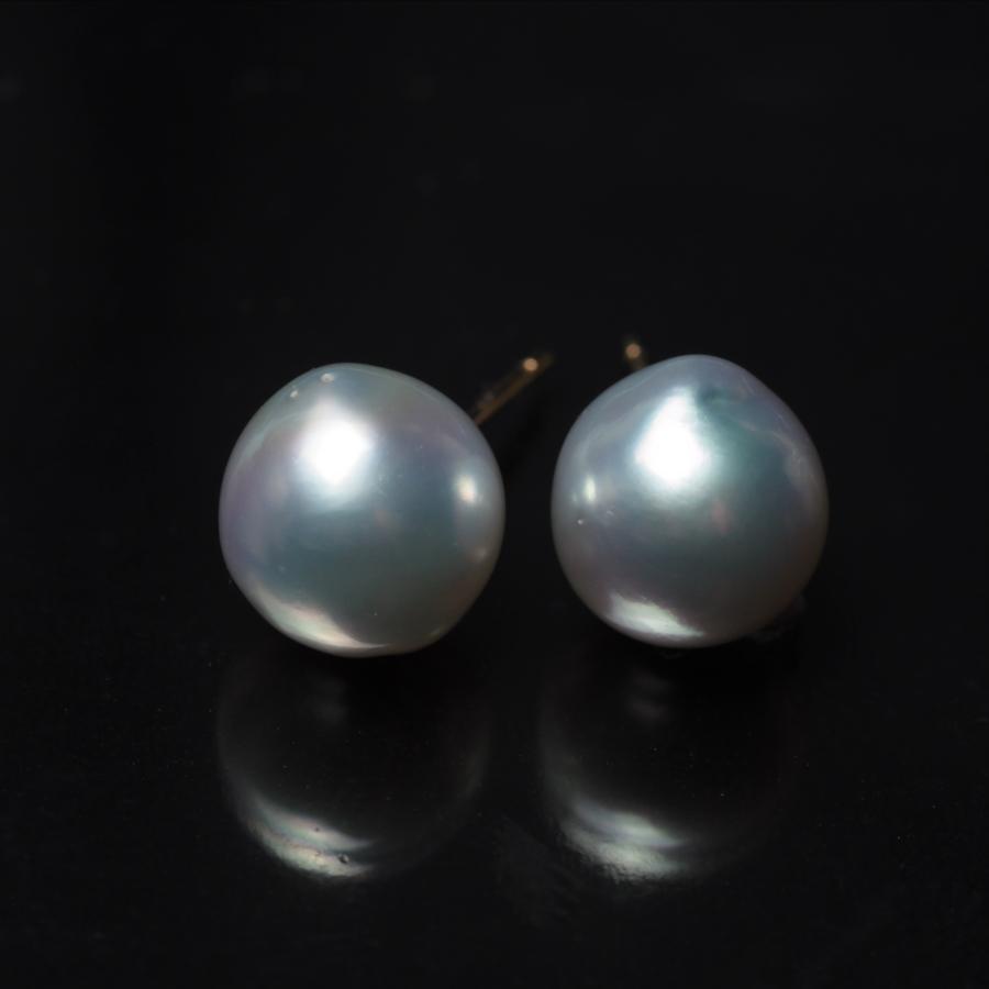 南洋真珠 バロック ピアス 9.5mm up ナチュラルブルー K18/Pt900 イヤリングにも変更可 白蝶パール 小さめ 小ぶり ギフト 普段使い カジュアル 日本製の画像
