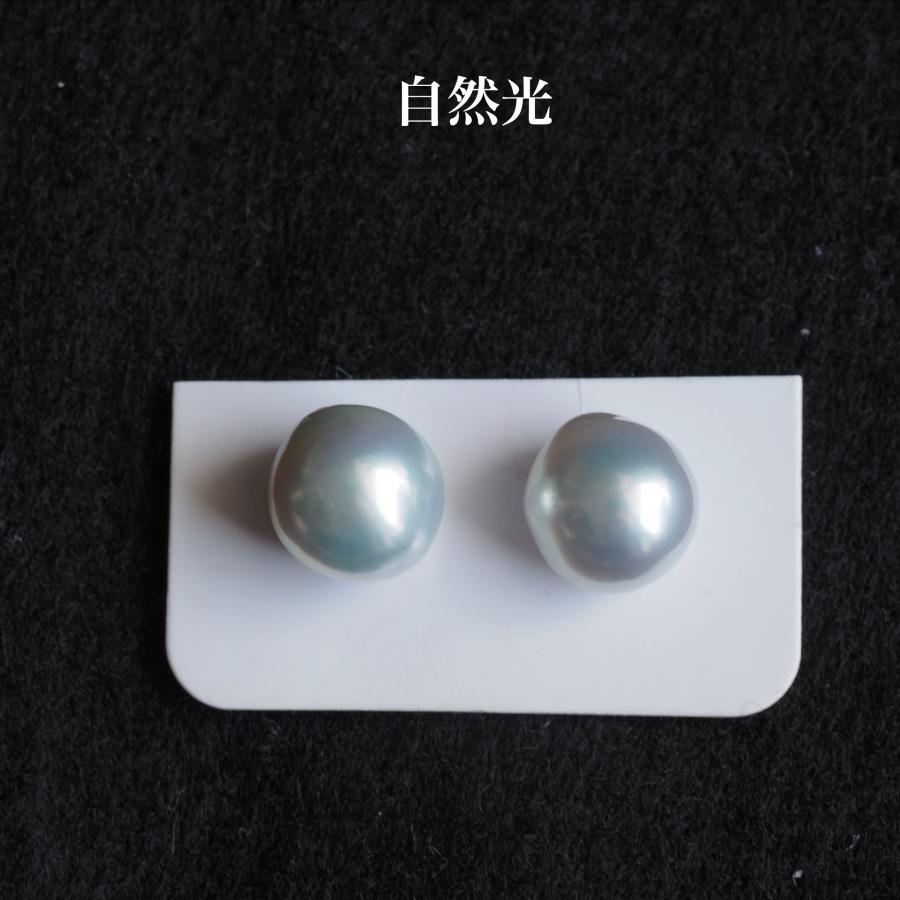 南洋真珠 バロック ピアス 9.5mm up ナチュラルブルー K18/Pt900 イヤリングにも変更可 白蝶パール 小さめ 小ぶり ギフト 普段使い カジュアル 日本製の画像