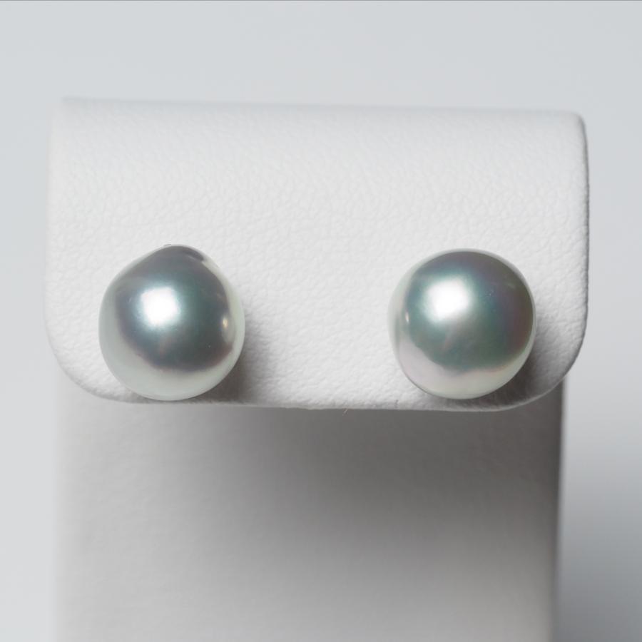 南洋真珠 バロック ピアス 9.5mm up ナチュラルブルー K18/Pt900 イヤリングにも変更可 白蝶パール 小さめ 小ぶり ギフト 普段使い カジュアル 日本製の画像