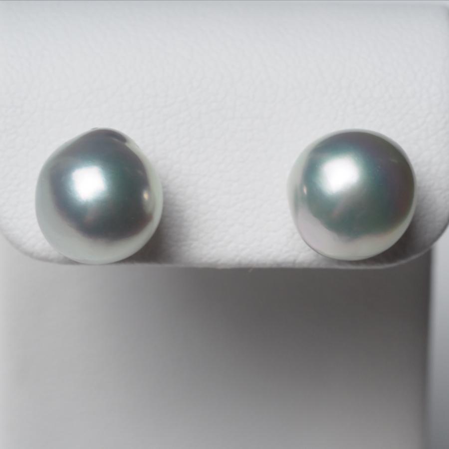 南洋真珠 バロック ピアス 9.5mm up ナチュラルブルー K18/Pt900 イヤリングにも変更可 白蝶パール 小さめ 小ぶり ギフト 普段使い カジュアル 日本製の画像