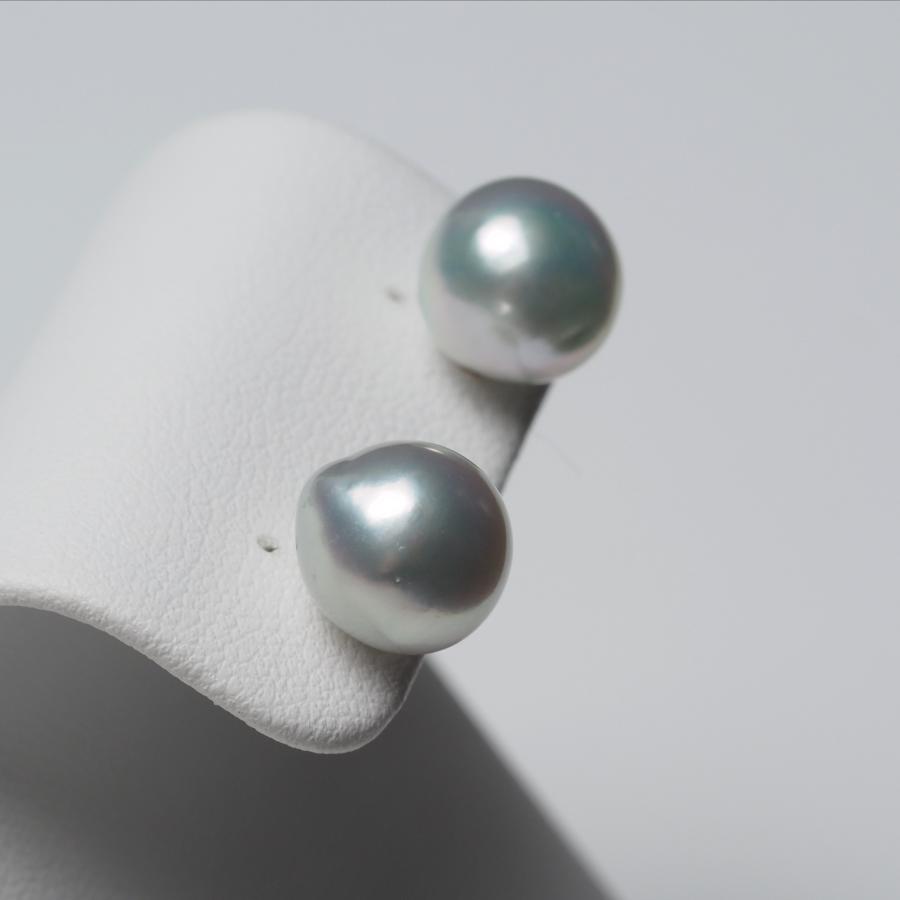 南洋真珠 バロック ピアス 9.5mm up ナチュラルブルー K18/Pt900 イヤリングにも変更可 白蝶パール 小さめ 小ぶり ギフト 普段使い カジュアル 日本製の画像