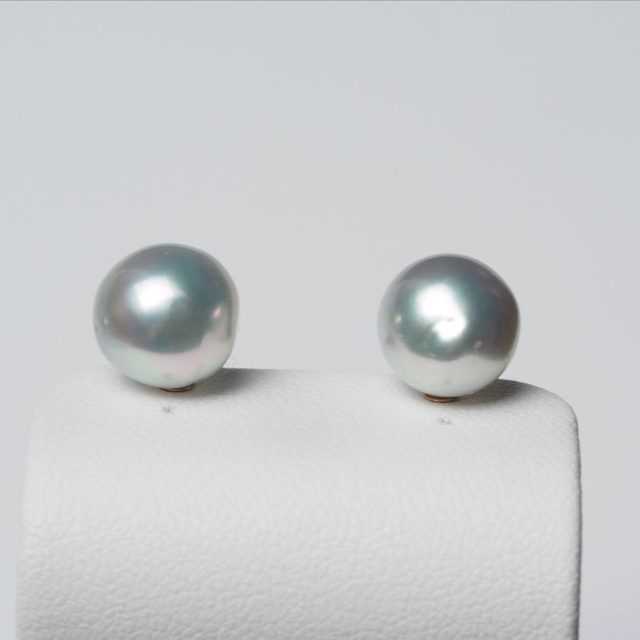 南洋真珠 バロック ピアス 9.5mm up ナチュラルブルー K18/Pt900 イヤリングにも変更可 白蝶パール 小さめ 小ぶり ギフト 普段使い カジュアル 日本製の画像