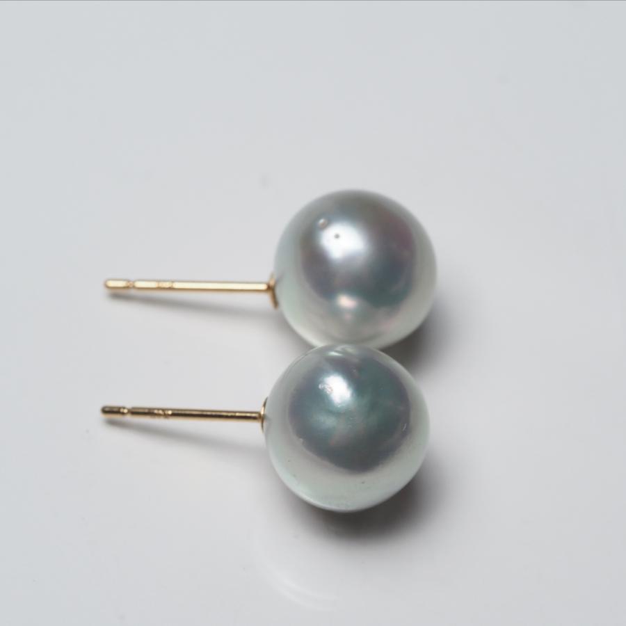 南洋真珠 バロック ピアス 9.5mm up ナチュラルブルー K18/Pt900 イヤリングにも変更可 白蝶パール 小さめ 小ぶり ギフト 普段使い カジュアル 日本製の画像