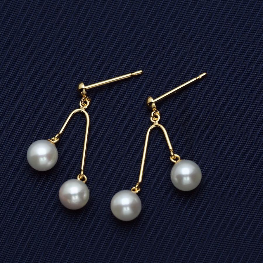 K18 アコヤ本真珠 デュアル ピアス 18金イエローゴールド K18YG 揺れる