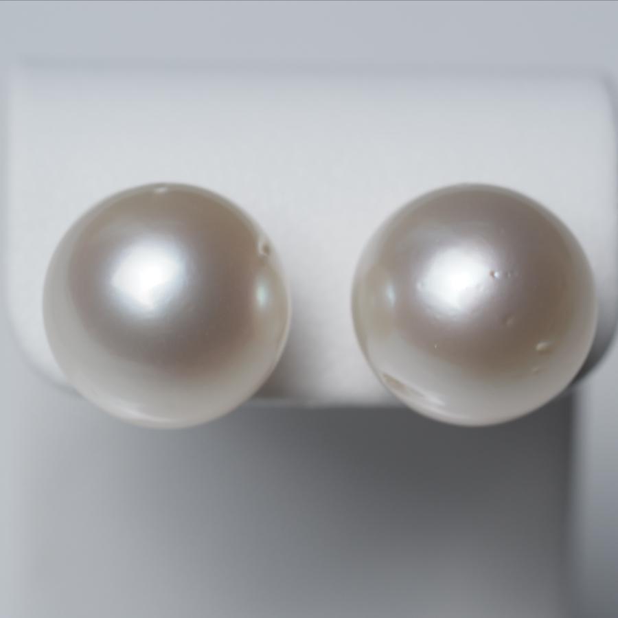 南洋真珠 ピアス 特大13.5mm up シルバー系ホワイト イヤリングにも
