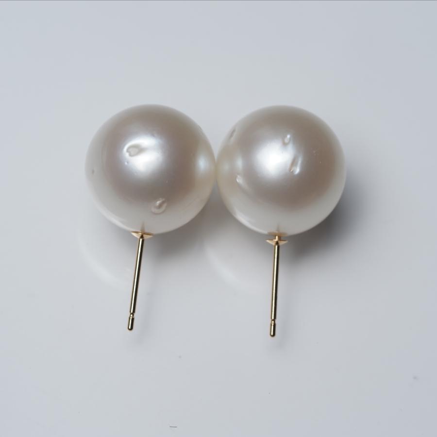 南洋真珠 ピアス 特大13.5mm up シルバー系ホワイト イヤリングにも
