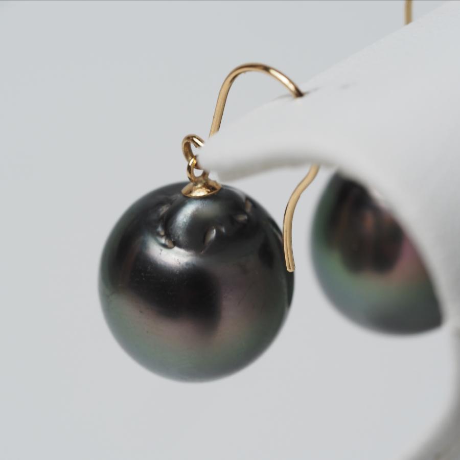 K18 タヒチ真珠 フックピアス バロック 12mm up イヤリングにも変更可