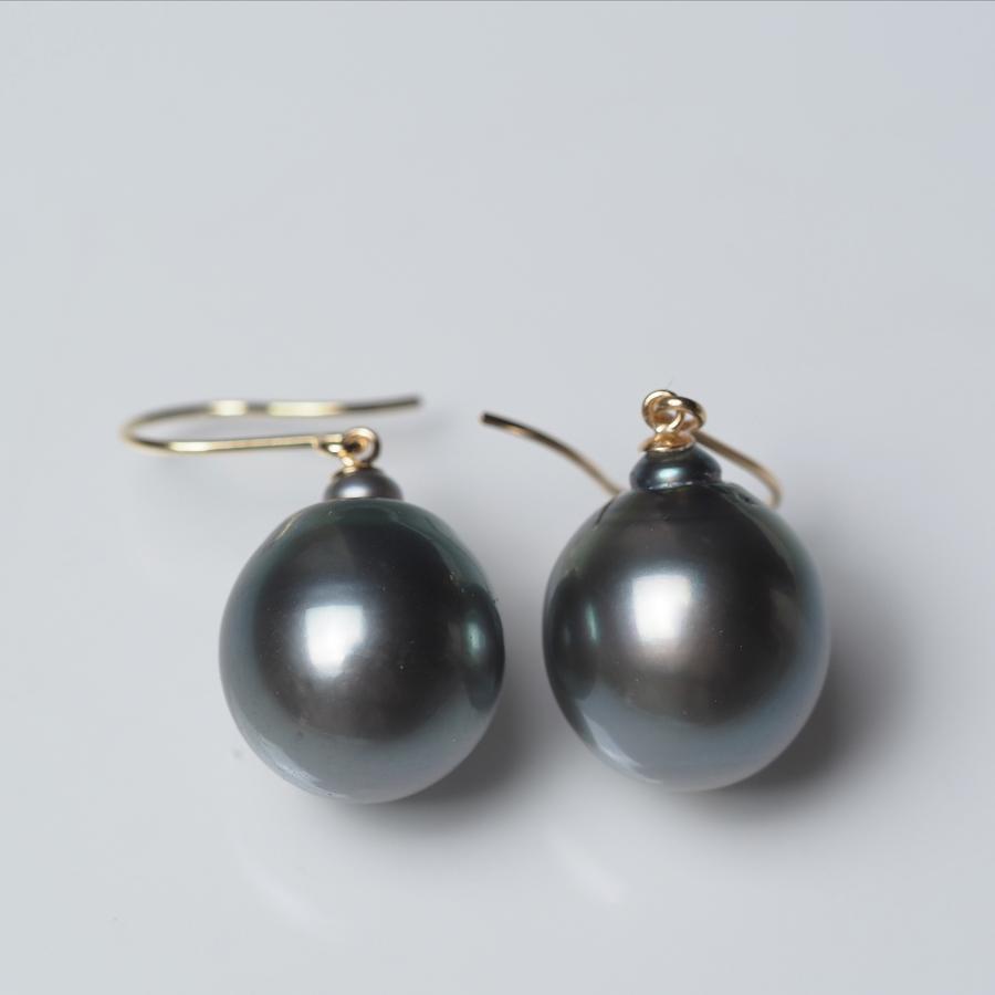 K18 タヒチ真珠 フックピアス バロック 12mm up イヤリングにも変更可