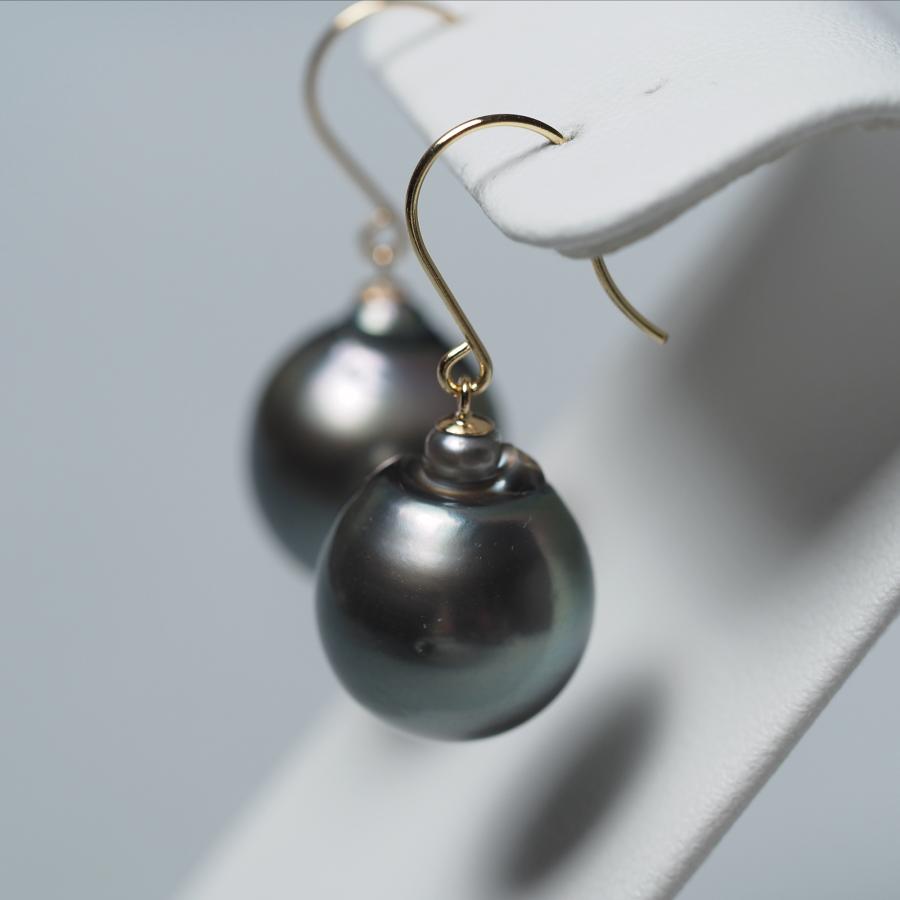 K18 タヒチ真珠 フックピアス バロック 12mm up イヤリングにも変更可
