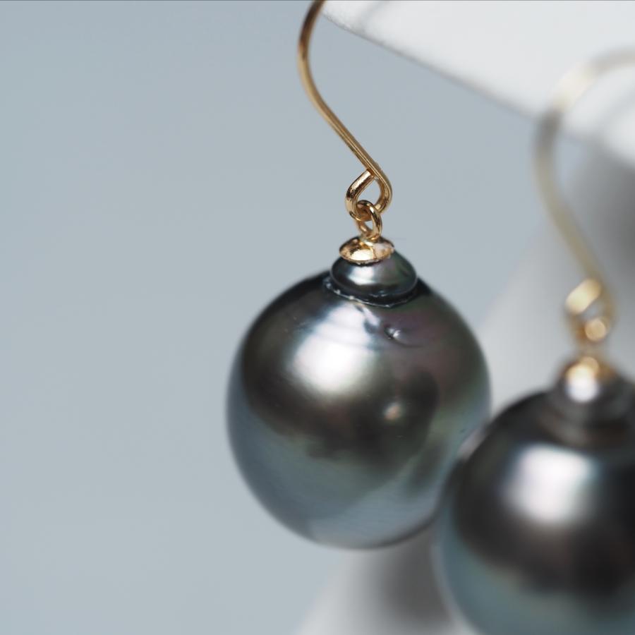 K18 タヒチ真珠 フックピアス バロック 12mm up イヤリングにも変更可